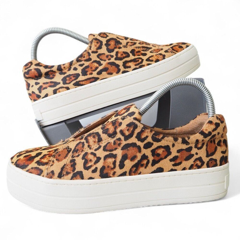 J/Slides Heidi "Leopard Calf Hair" Slip-on Platform Sneakers Women's 7.5M‎
